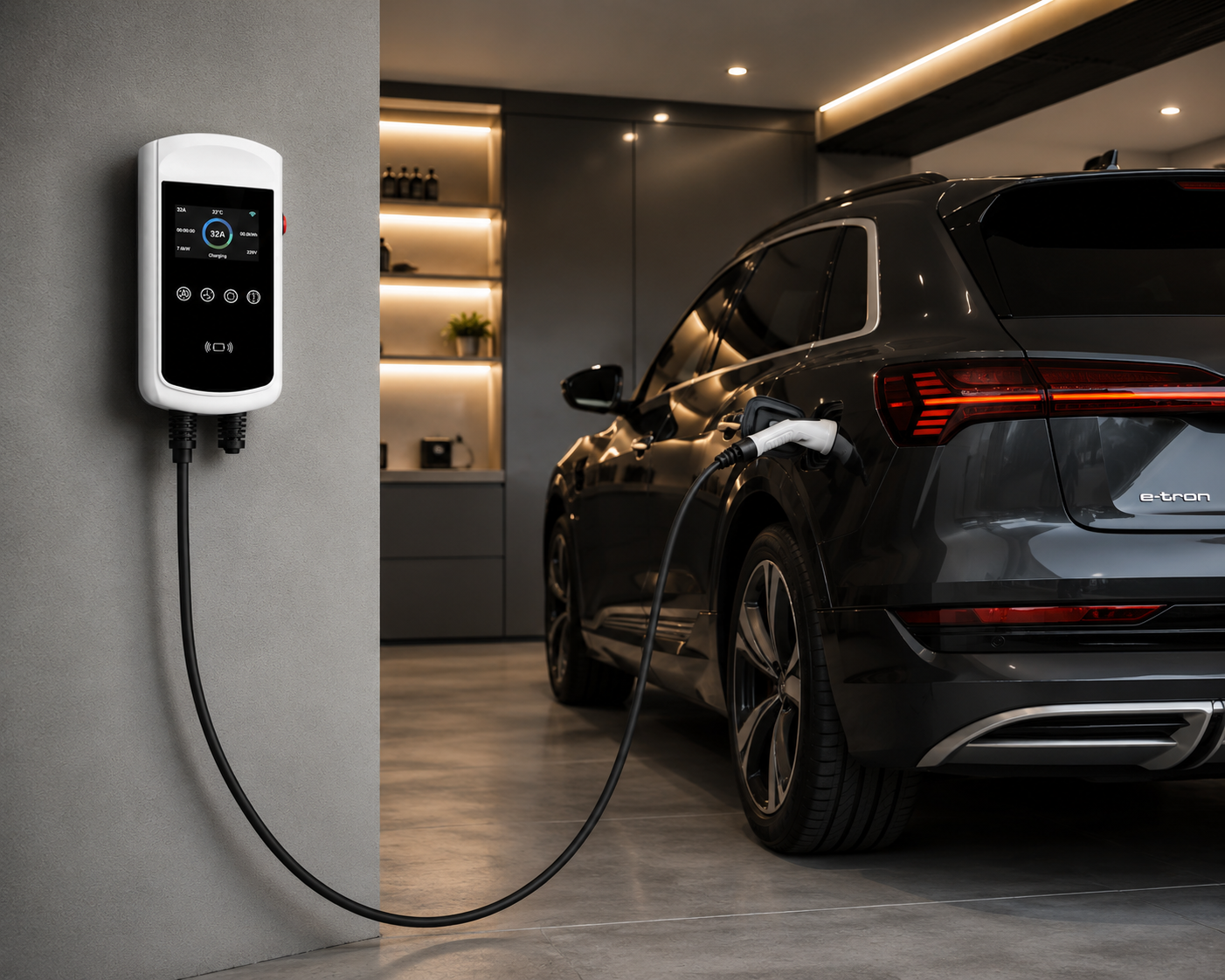 Borne murale + Charcgeur  Type 2, 7,6 à 22kW