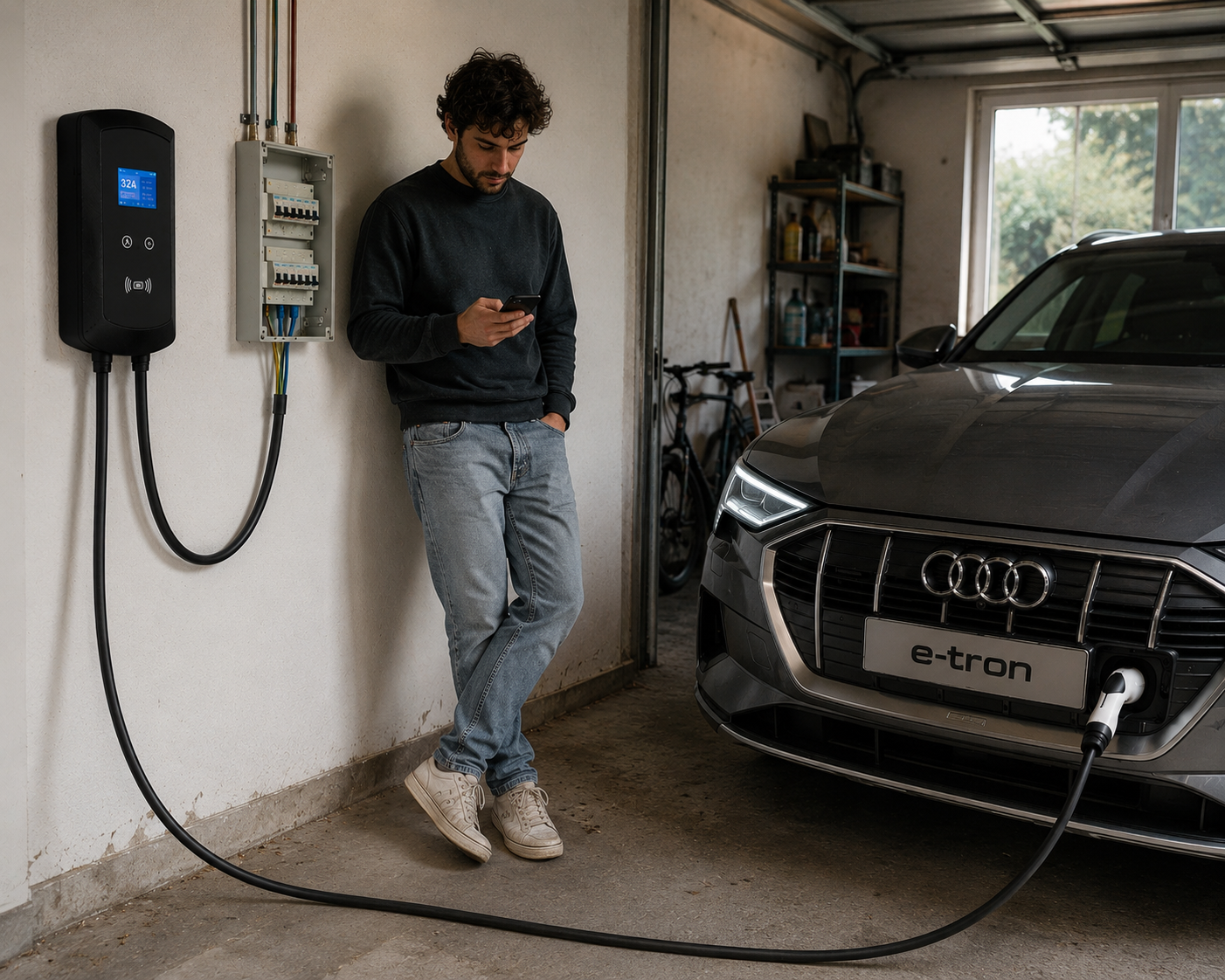 Borne de recharge murale + chargeur Type 2, 7,6 à 22kW,