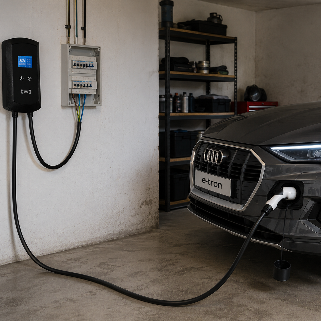 Borne de recharge murale + chargeur Type 2, 7,6 à 22kW,